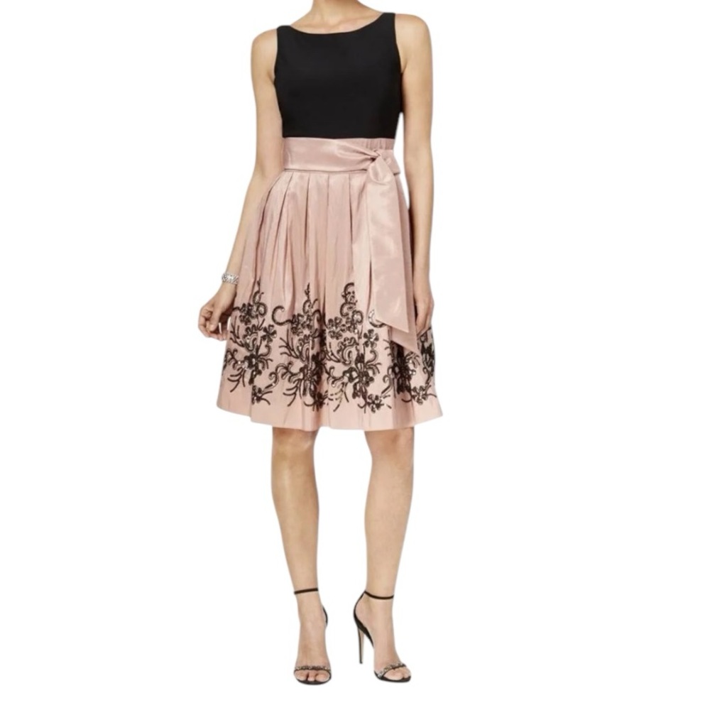 SLNY Black Summer Rose Lace Wrap Dress
